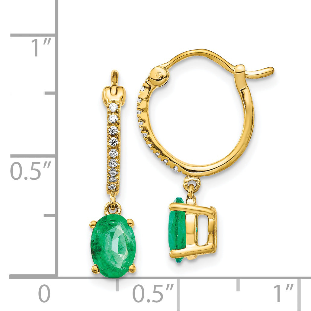 14k 1/10ct Diamond and Emerald Dangle Hoop Earrings (2.05 grams)