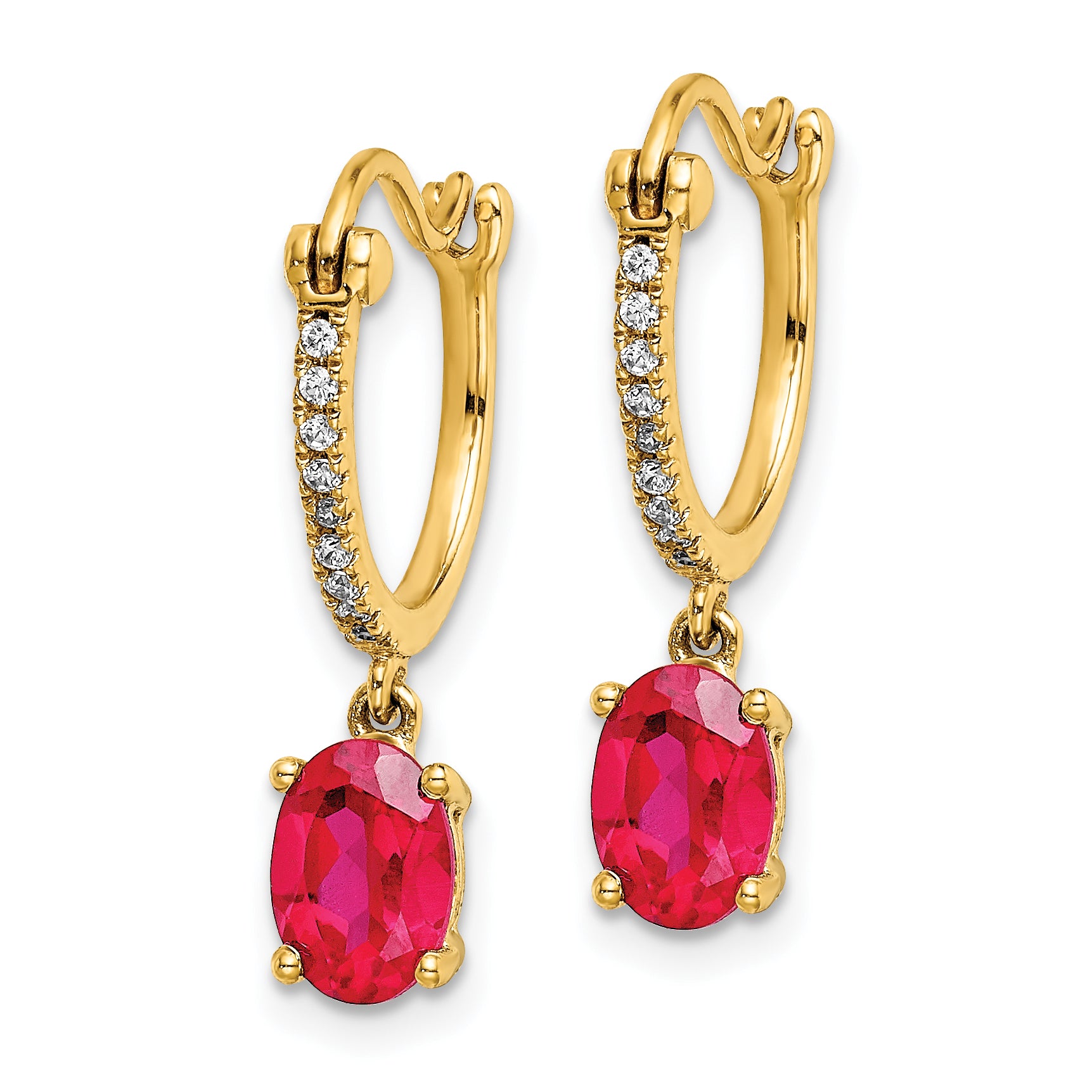 14k 1/10ct Diamond and Ruby Dangle Hoop Earrings (2.05 grams)