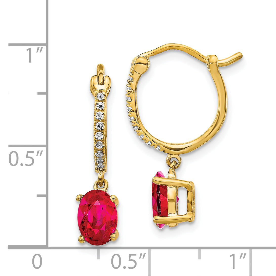 14k 1/10ct Diamond and Ruby Dangle Hoop Earrings (2.05 grams)