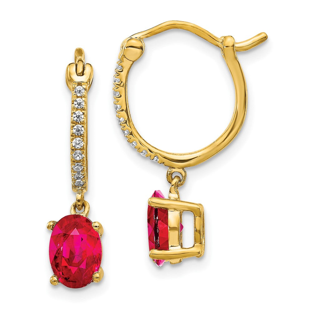 14k 1/10ct Diamond and Ruby Dangle Hoop Earrings (2.05 grams)