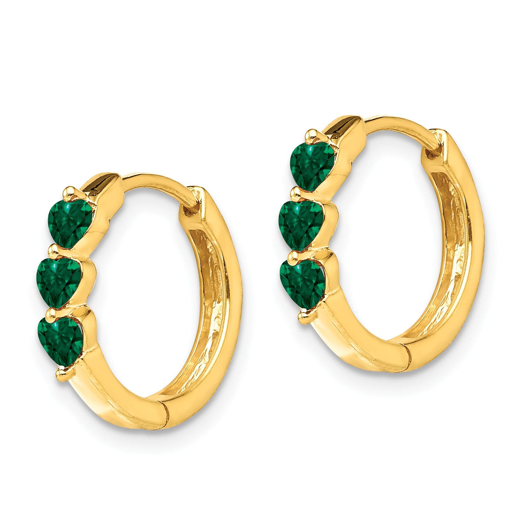 14k Created Emerald Polished Hinged Hoop Earrings (2.6 grams)