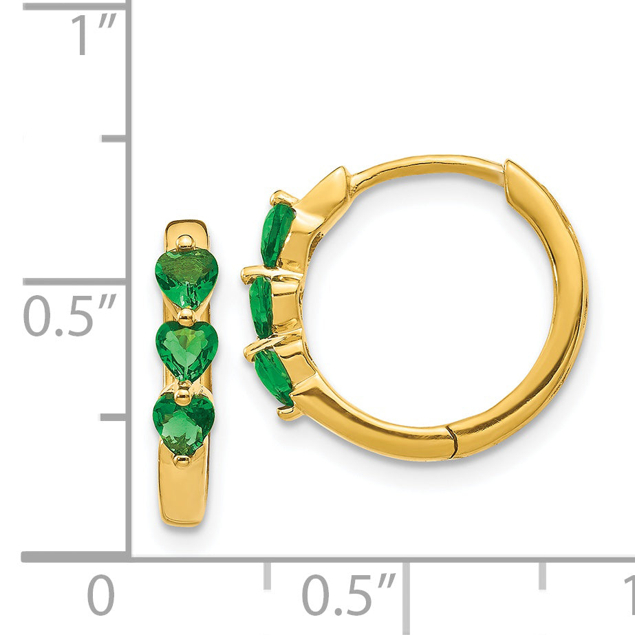 14k Created Emerald Polished Hinged Hoop Earrings (2.6 grams)