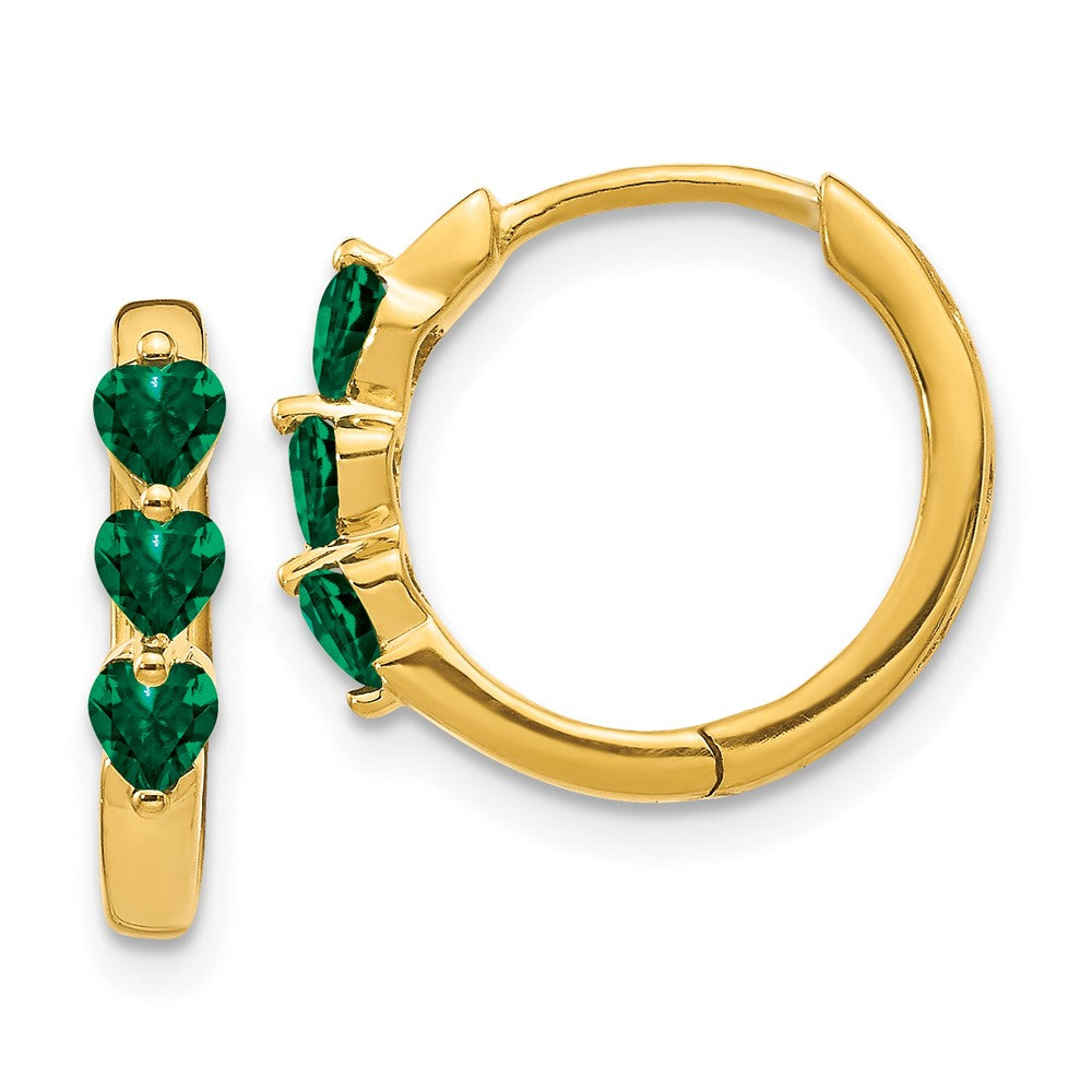 14k Created Emerald Polished Hinged Hoop Earrings (2.6 grams)