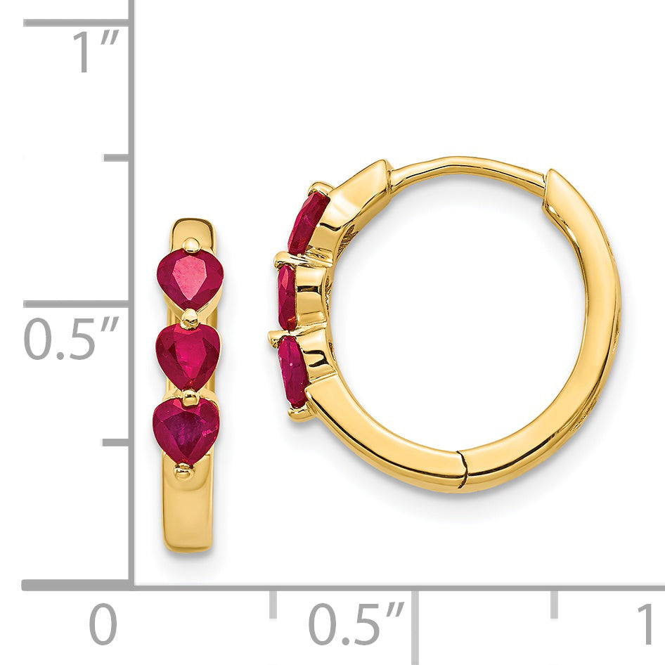 14k Created Ruby Polished Hinged Hoop Earrings (2.6 grams)