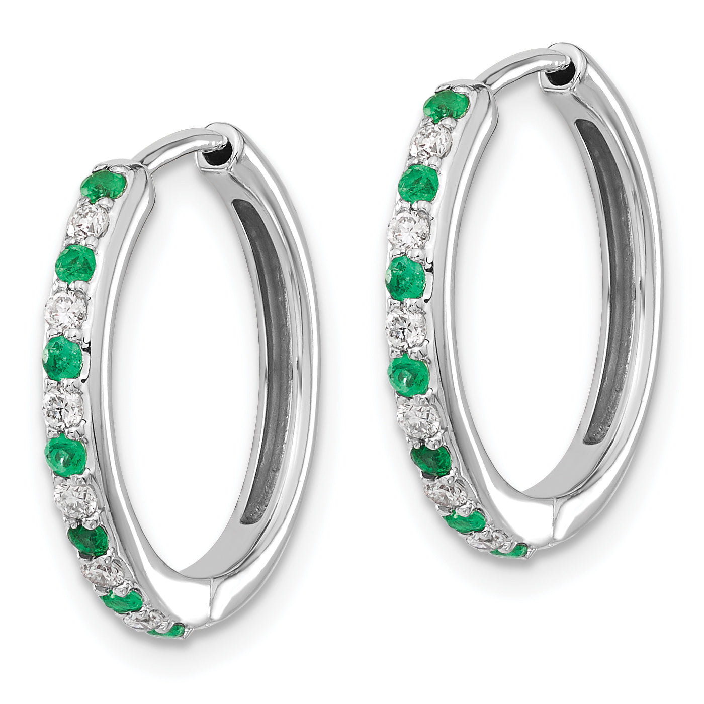 14k White Gold Diamond and Emerald Hinged Hoop Earrings (3.5 grams)