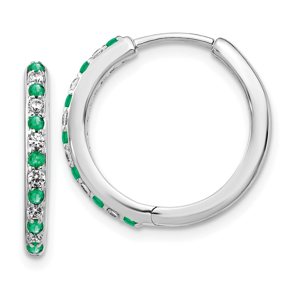 14k White Gold Diamond and Emerald Hinged Hoop Earrings (3.5 grams)