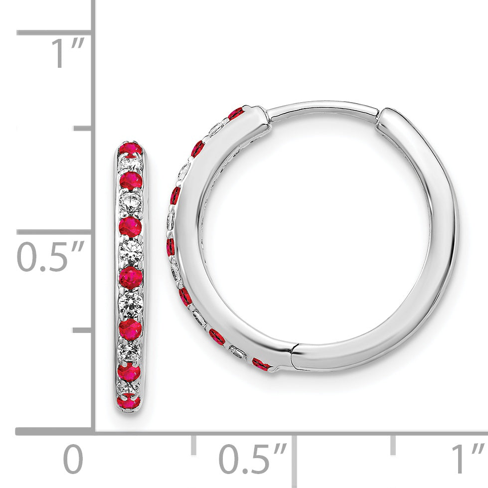 14k White Gold Diamond and Ruby Hinged Hoop Earrings (3.5 grams)