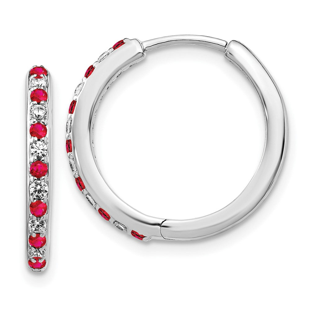 14k White Gold Diamond and Ruby Hinged Hoop Earrings (3.5 grams)