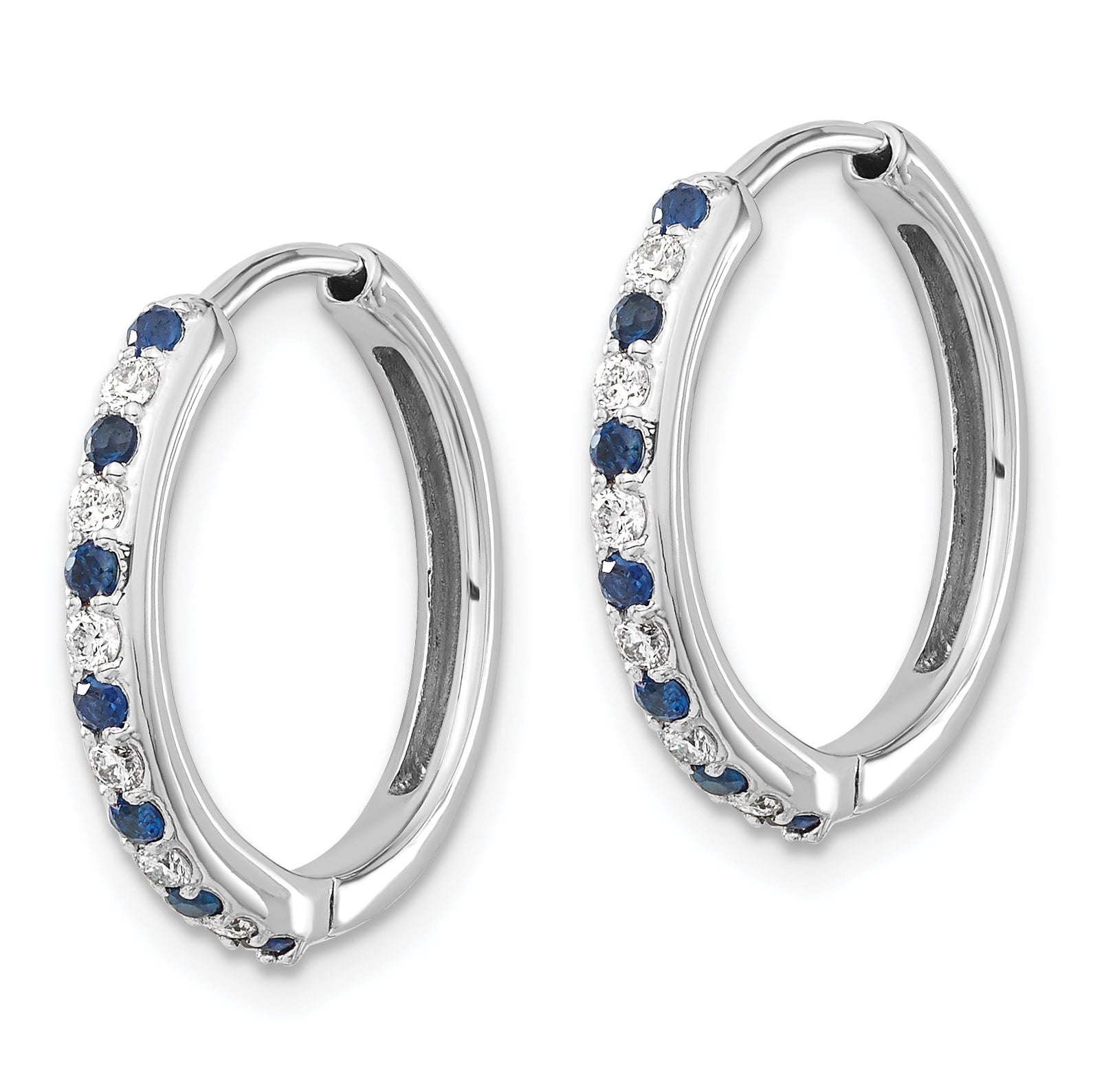 14k White Gold Diamond and Sapphire Hinged Hoop Earrings (3.5 grams)