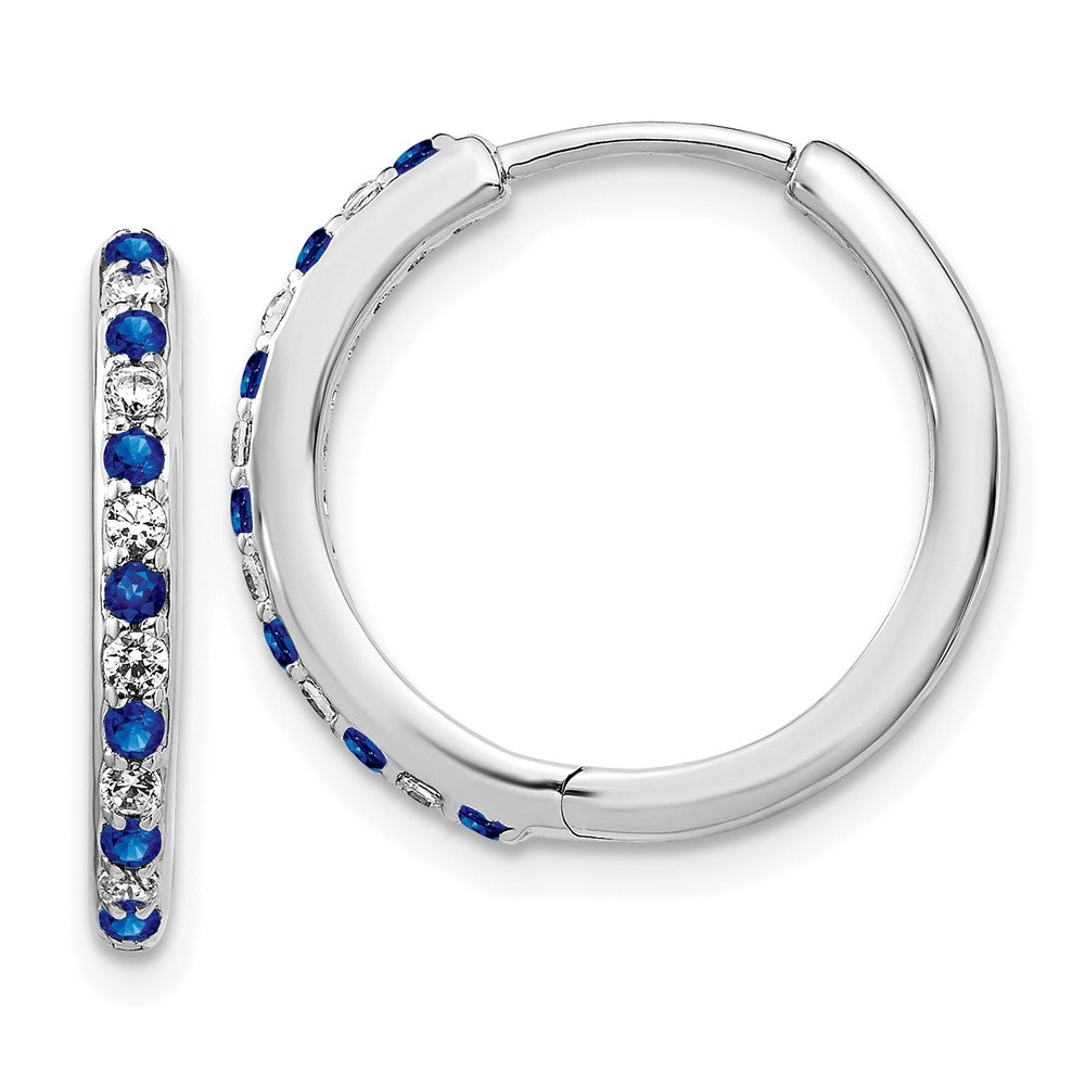 14k White Gold Diamond and Sapphire Hinged Hoop Earrings (3.5 grams)