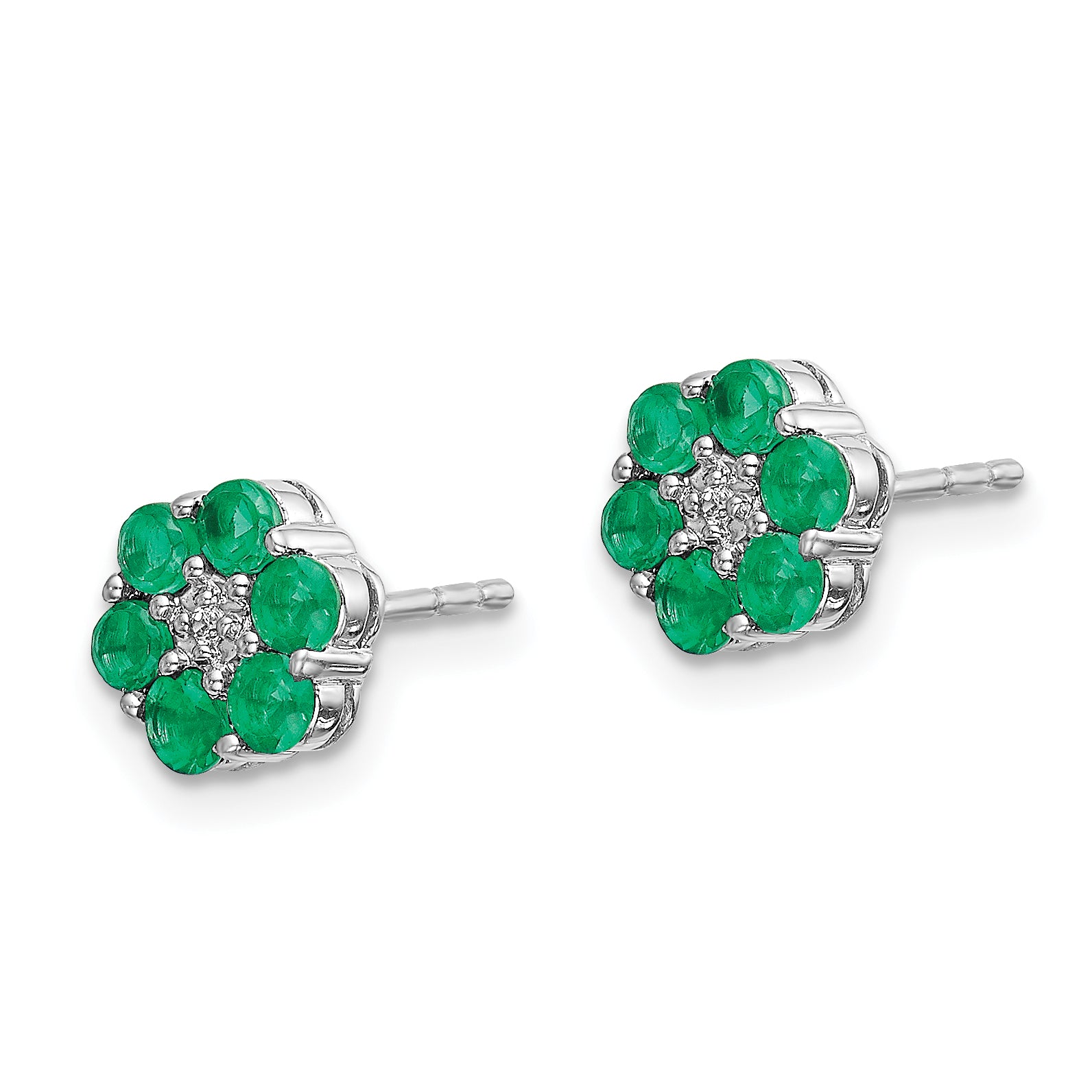 14k White Gold Polished Emerald and Diamond Post Earrings (1.27 grams)