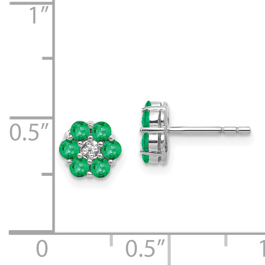 14k White Gold Polished Emerald and Diamond Post Earrings (1.27 grams)