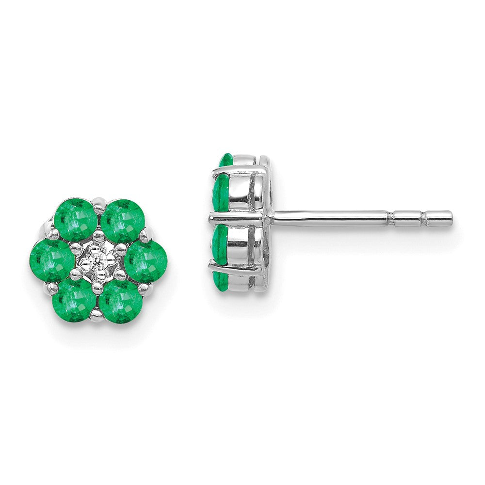 14k White Gold Polished Emerald and Diamond Post Earrings (1.27 grams)