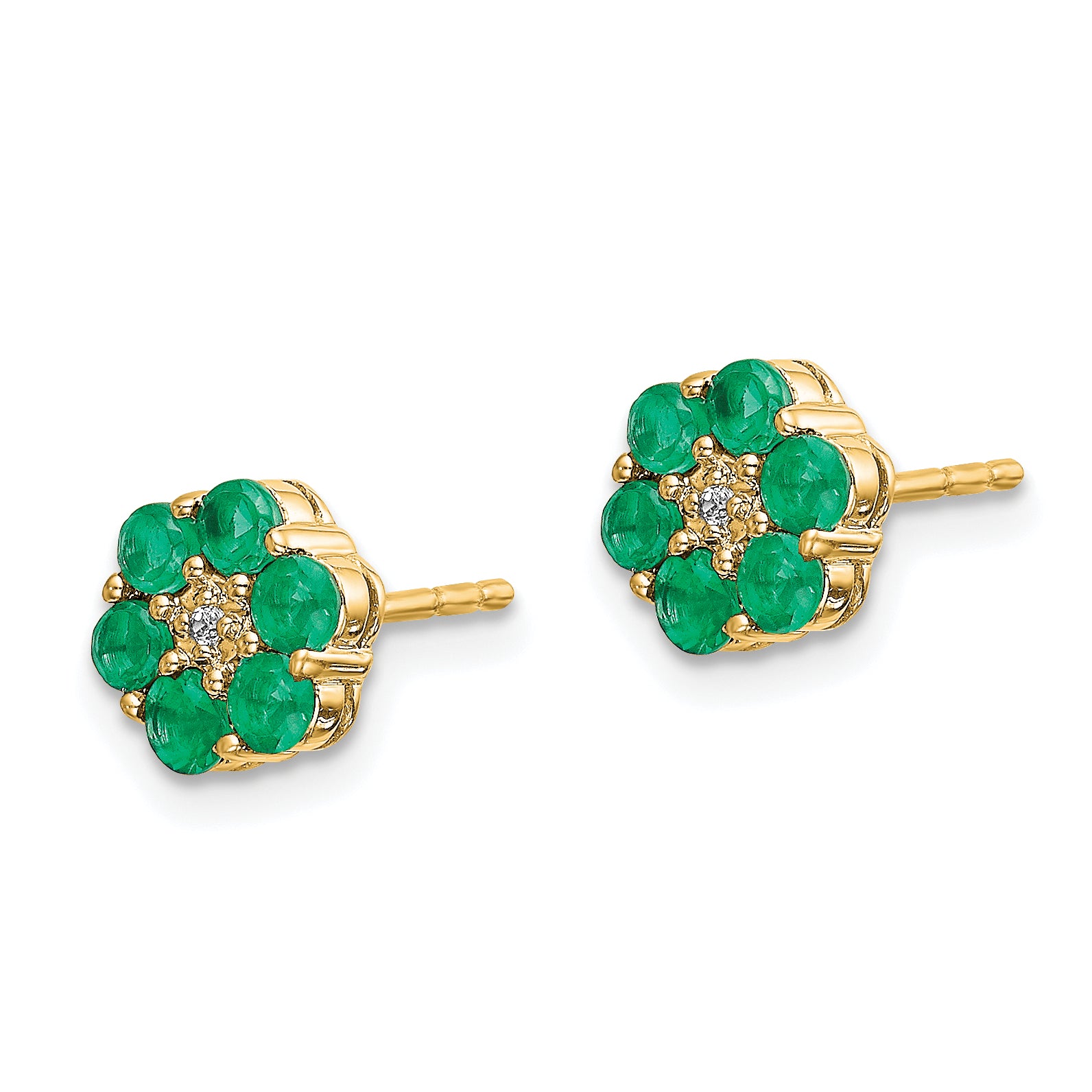 14k and Rhodium Emerald and Diamond Post Earrings (1.27 grams)