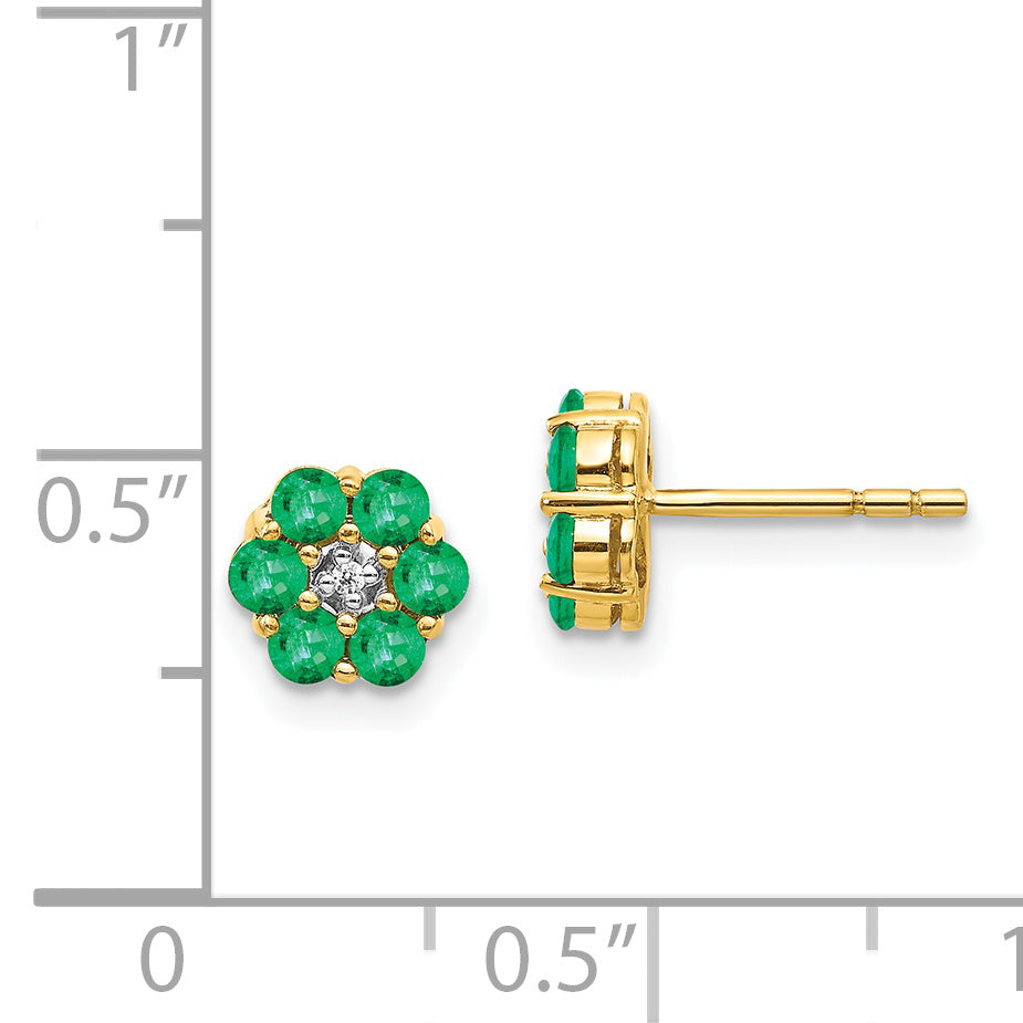 14k and Rhodium Emerald and Diamond Post Earrings (1.27 grams)