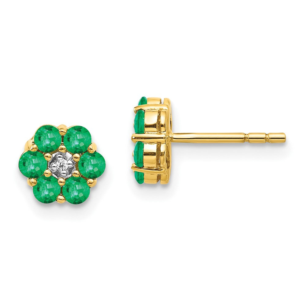 14k and Rhodium Emerald and Diamond Post Earrings (1.27 grams)