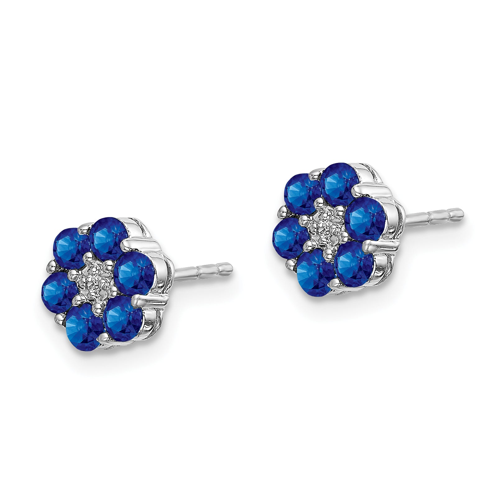 14k White Gold Polished Sapphire and Diamond Post Earrings (1.27 grams)