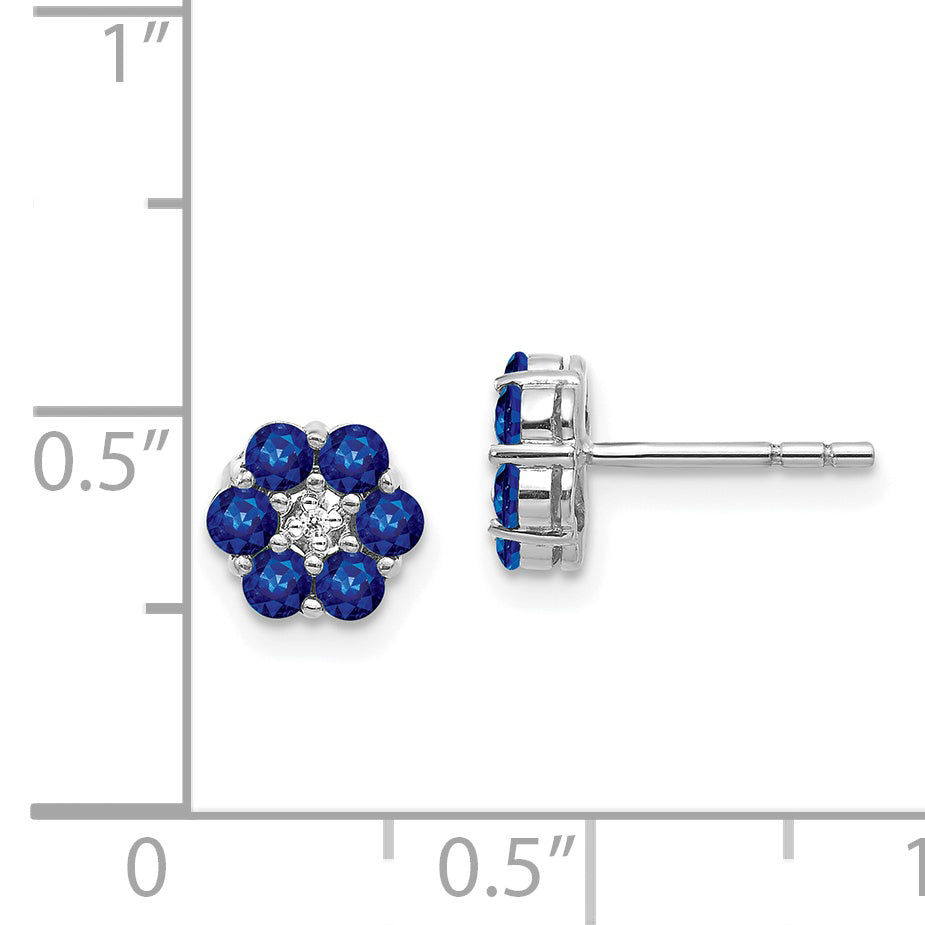 14k White Gold Polished Sapphire and Diamond Post Earrings (1.27 grams)