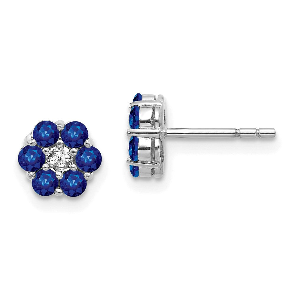 14k White Gold Polished Sapphire and Diamond Post Earrings (1.27 grams)