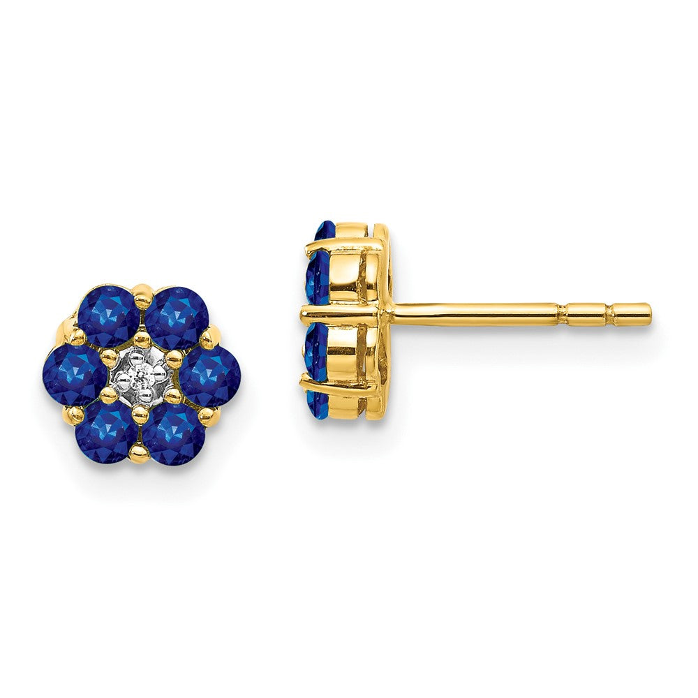 14k and Rhodium Sapphire and Diamond Post Earrings (1.27 grams)