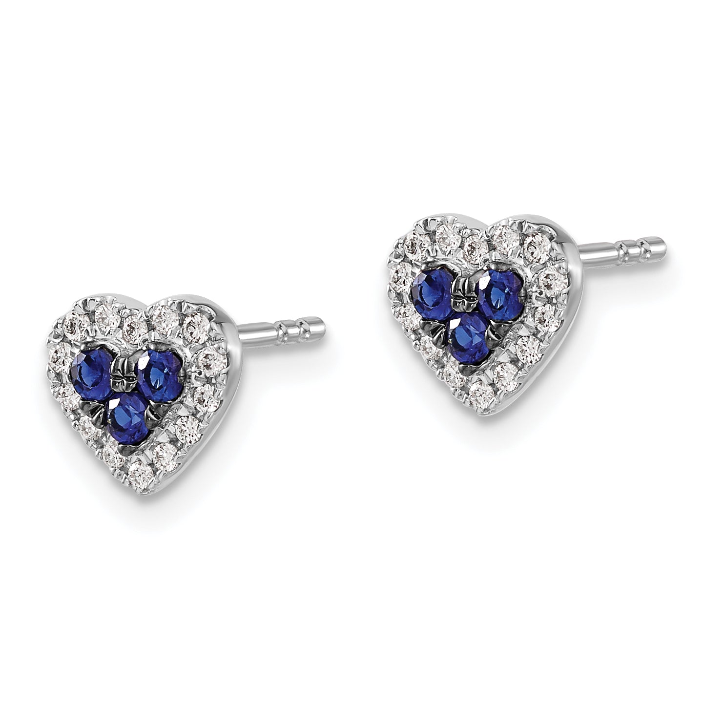 14k White Gold Diamond and Sapphire Heart Post Earrings (1.78 grams)