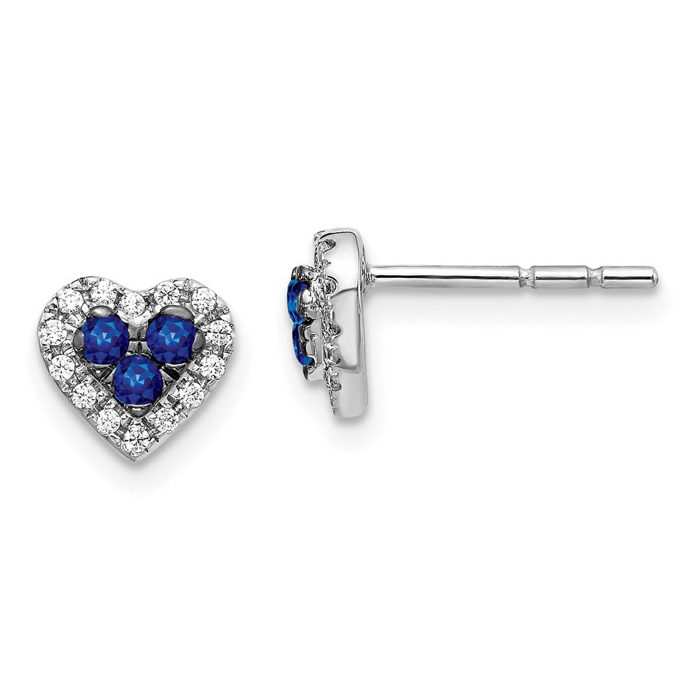 14k White Gold Diamond and Sapphire Heart Post Earrings (1.78 grams)