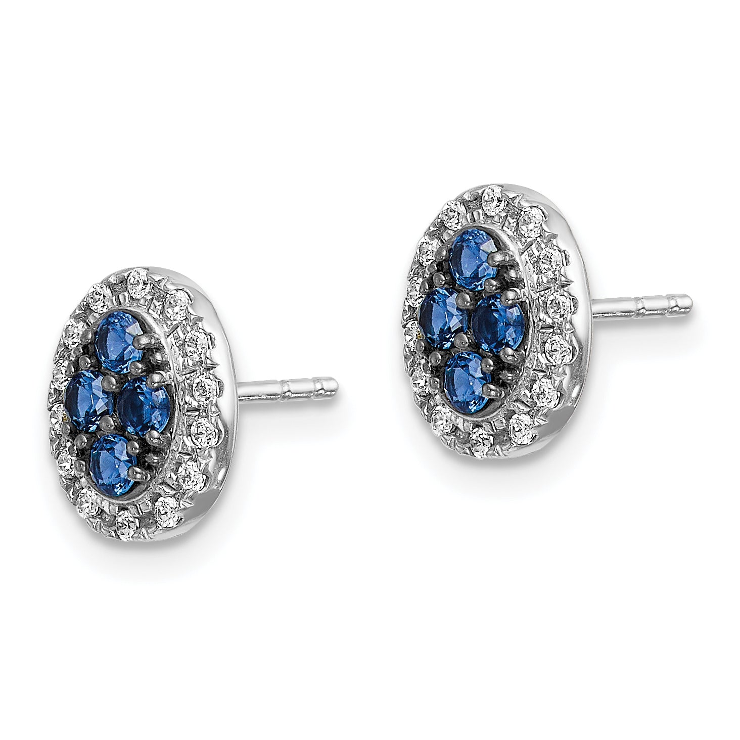 14k White Gold Diamond and Sapphire Oval Post Earrings (1.37 grams)