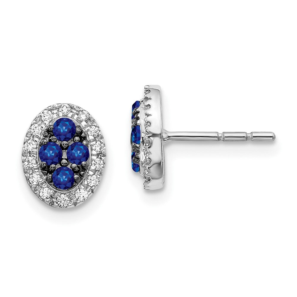 14k White Gold Diamond and Sapphire Oval Post Earrings (1.37 grams)