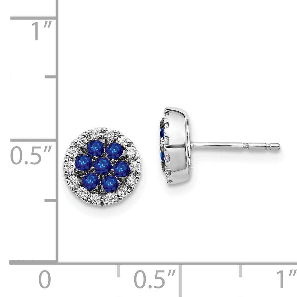 14k White Gold Diamond and Sapphire Circle Post Earrings (1.87 grams)