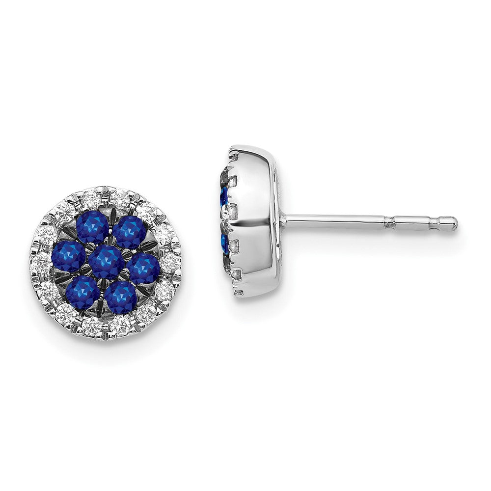 14k White Gold Diamond and Sapphire Circle Post Earrings (1.87 grams)