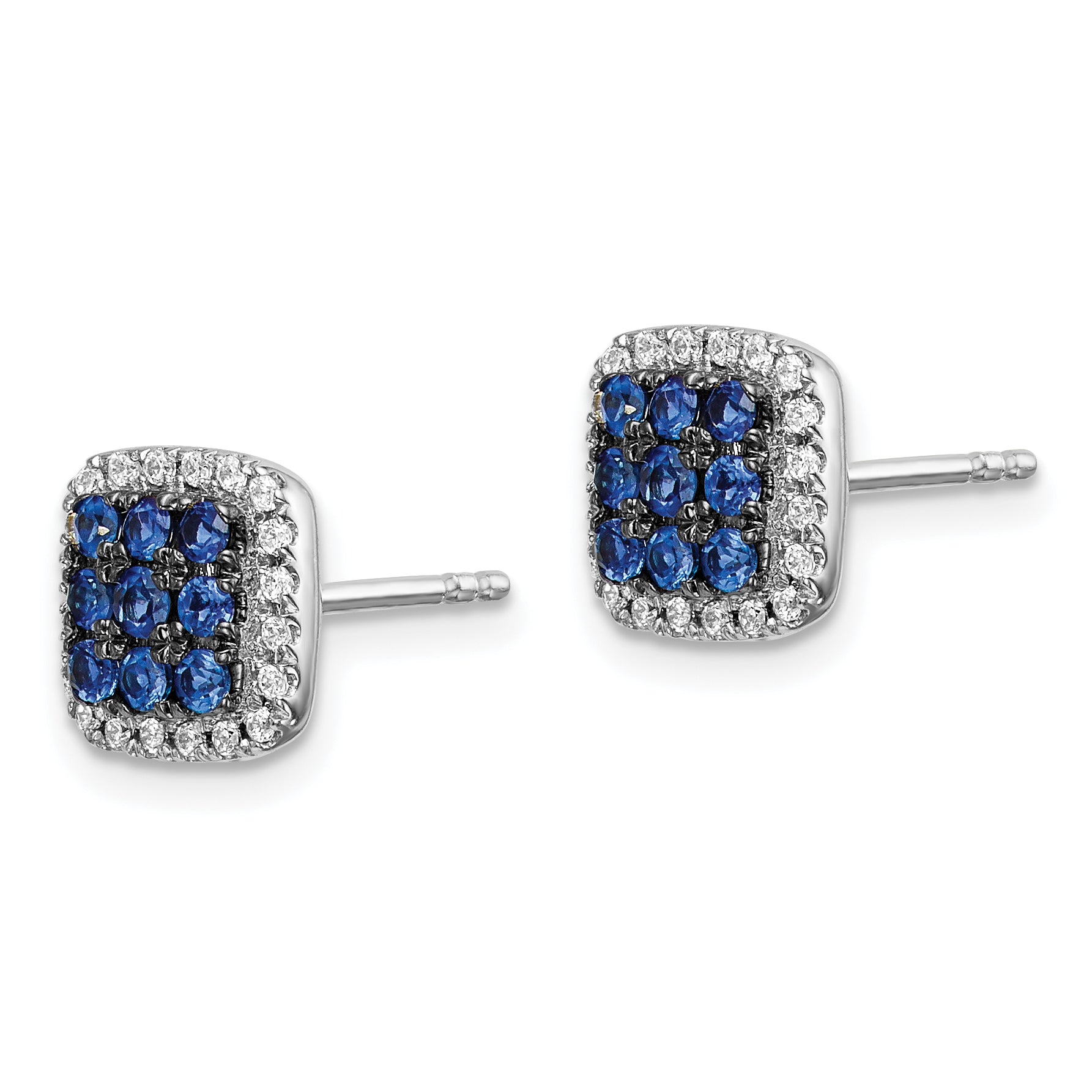 14k White Gold Diamond and Sapphire Post Earrings (2.54 grams)