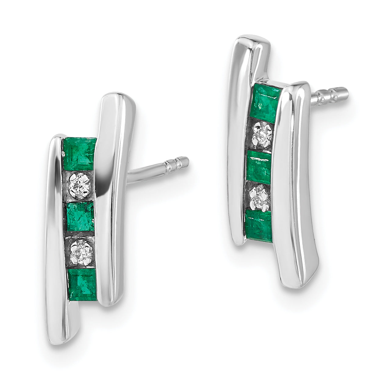 14k White Gold Diamond and Emerald Earrings (2.47 grams)