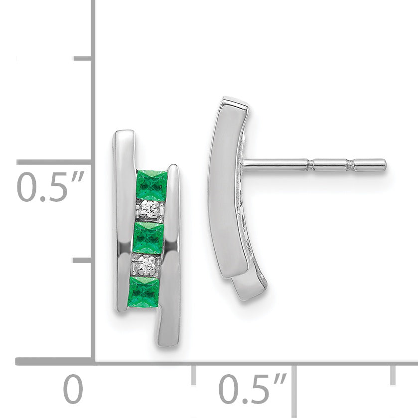 14k White Gold Diamond and Emerald Earrings (2.47 grams)