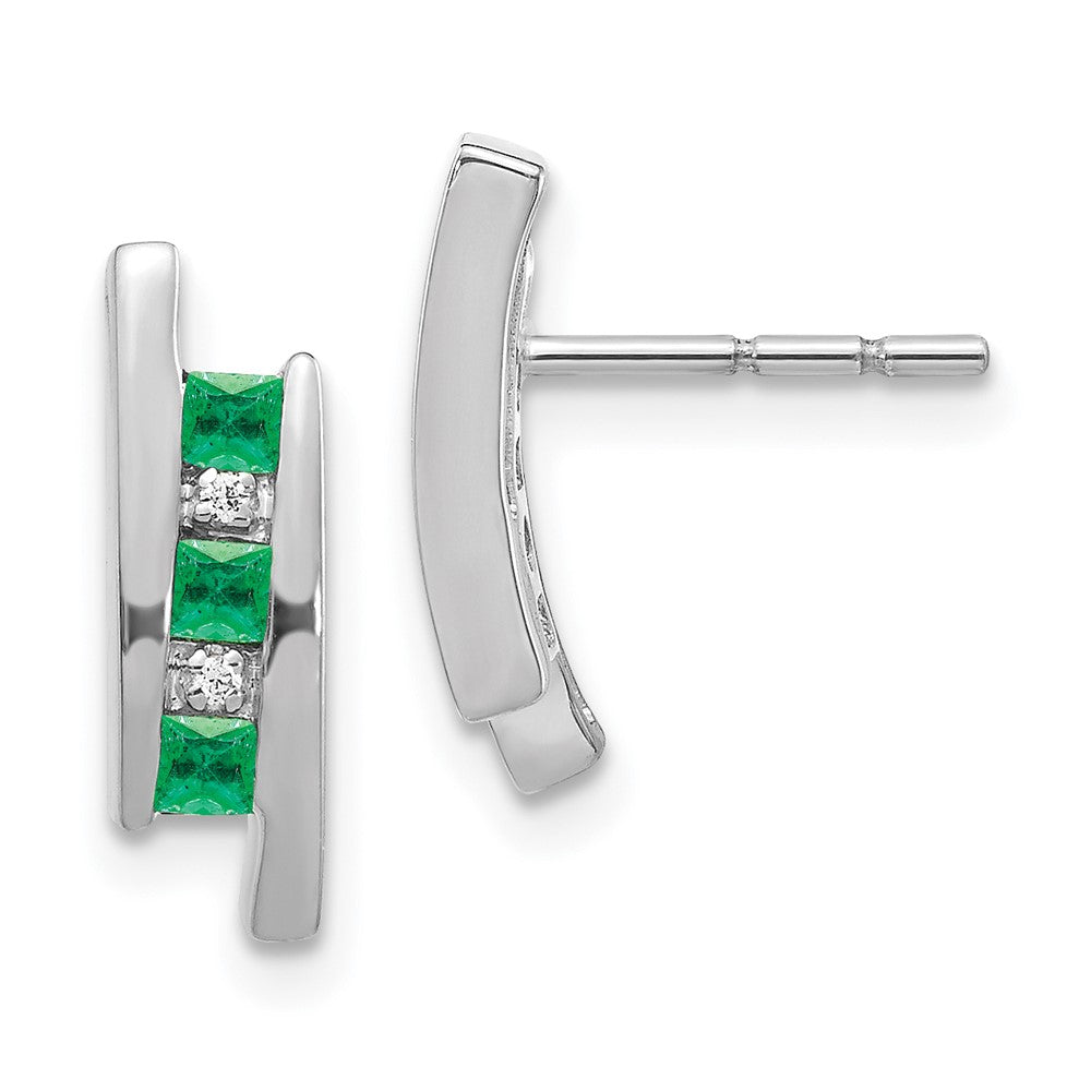 14k White Gold Diamond and Emerald Earrings (2.47 grams)