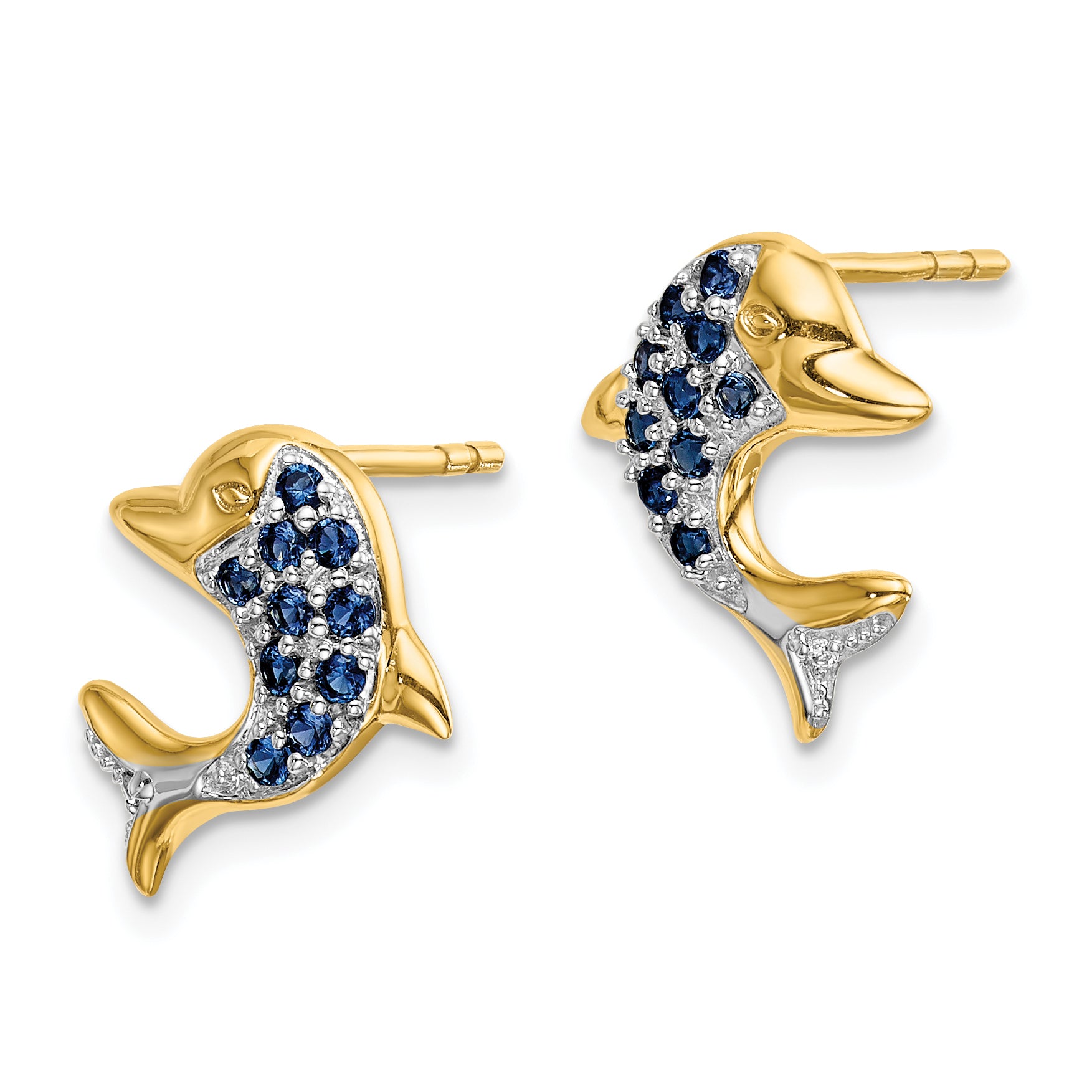 14k w/Rhodium Marquise Sapphire/Diamond Dolphin Post Earrings (1.62 grams)