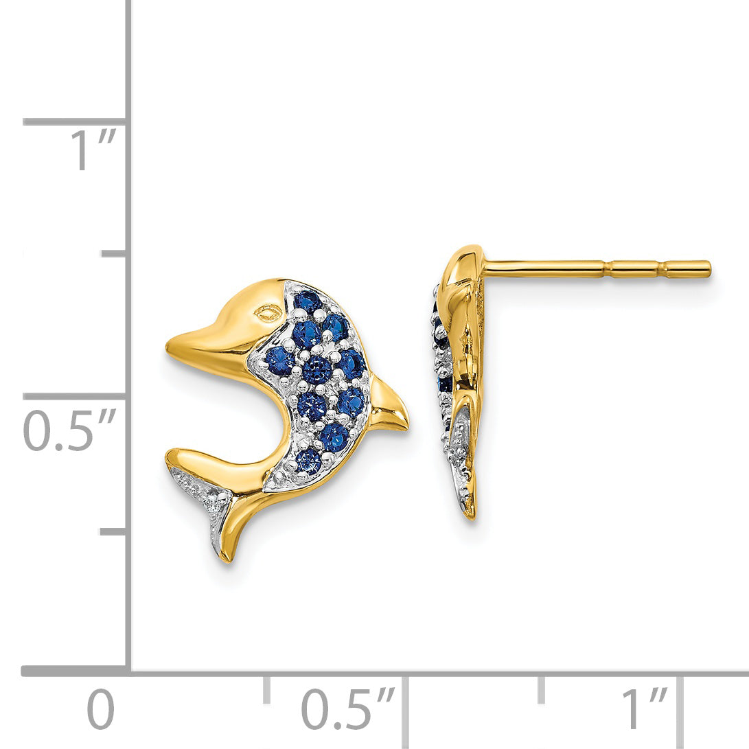 14k w/Rhodium Marquise Sapphire/Diamond Dolphin Post Earrings (1.62 grams)