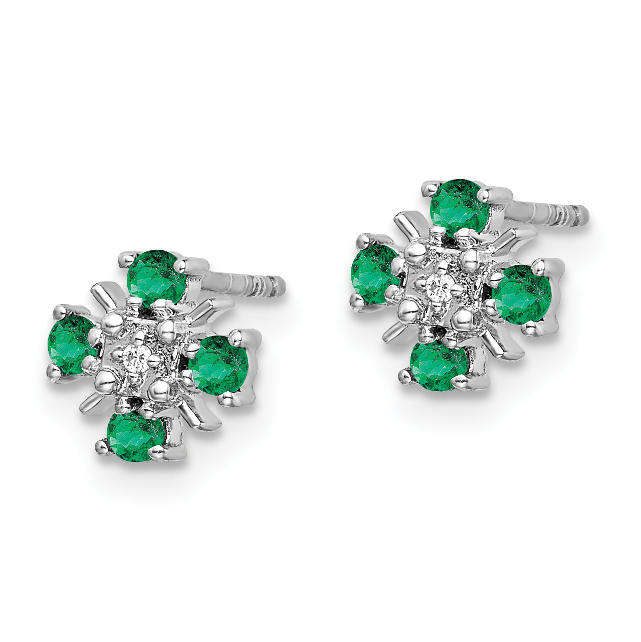 14k White Gold Emerald and Diamond Post Earrings (1.07 grams)