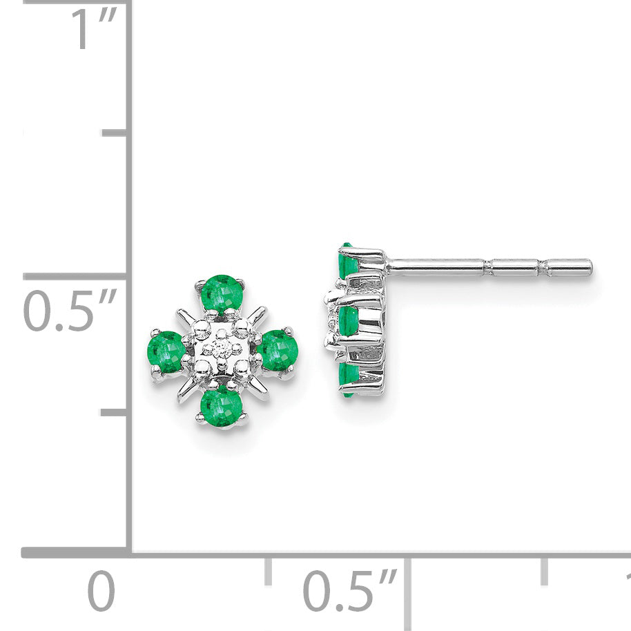 14k White Gold Emerald and Diamond Post Earrings (1.07 grams)