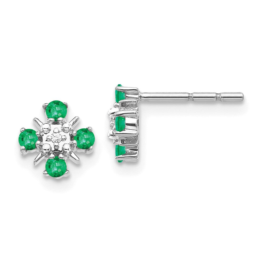 14k White Gold Emerald and Diamond Post Earrings (1.07 grams)