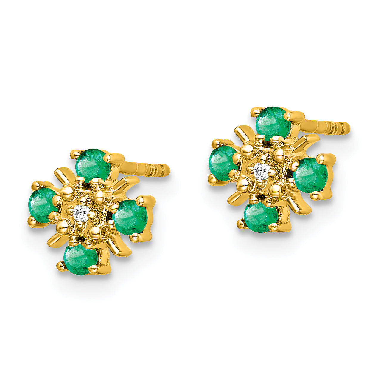 14k Gold Emerald and Diamond Post Earrings (1.07 grams)