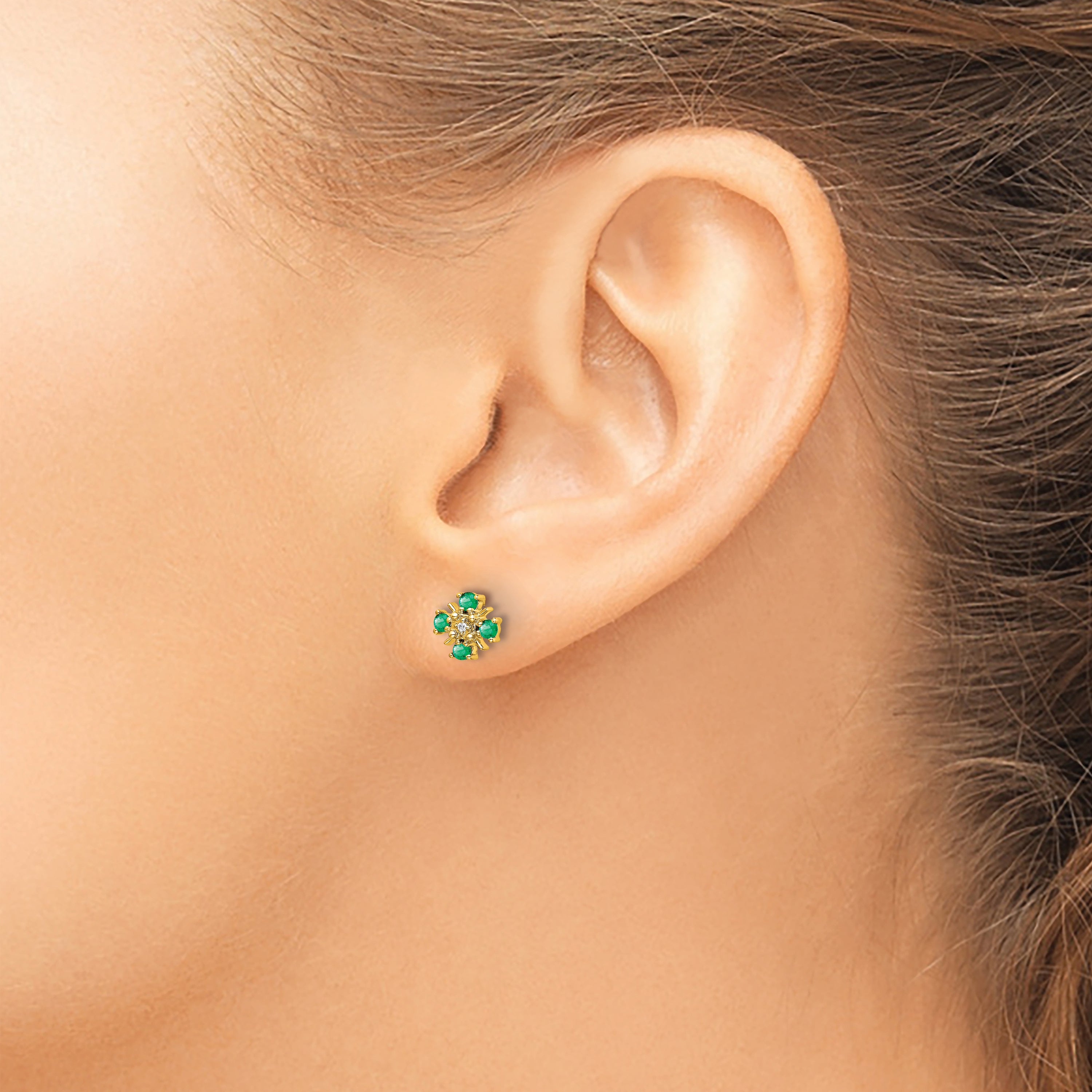 14k Gold Emerald and Diamond Post Earrings (1.07 grams)