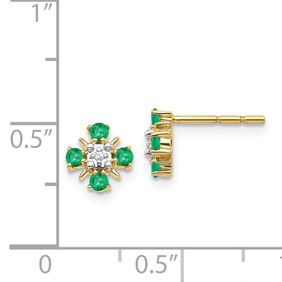 14k Gold Emerald and Diamond Post Earrings (1.07 grams)