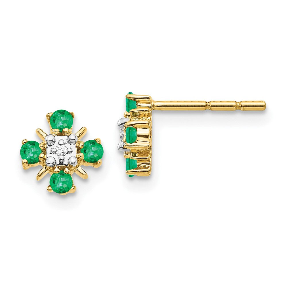 14k Gold Emerald and Diamond Post Earrings (1.07 grams)