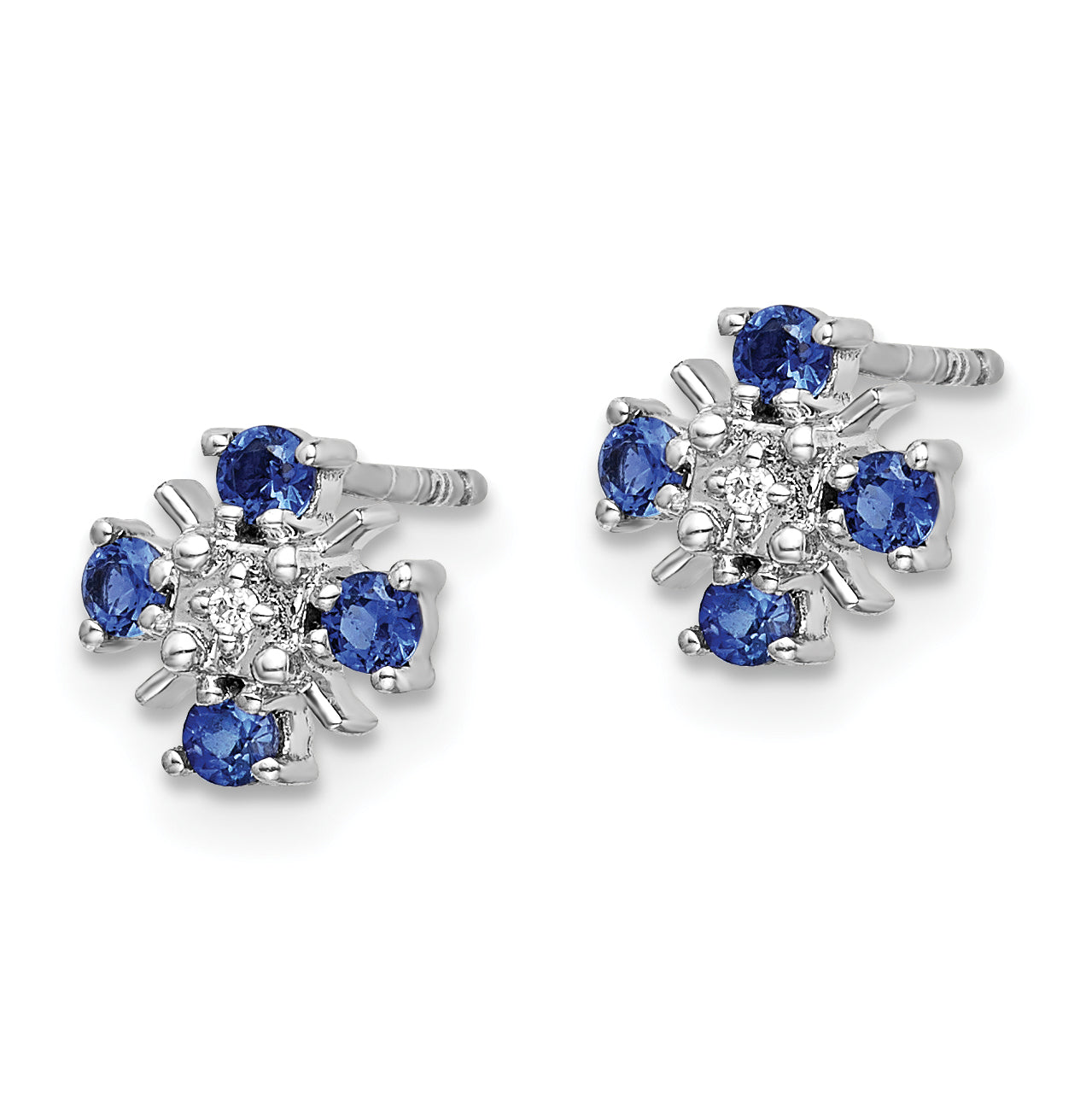 14k White Gold Blue Sapphire and Diamond Post Earrings (1.07 grams)