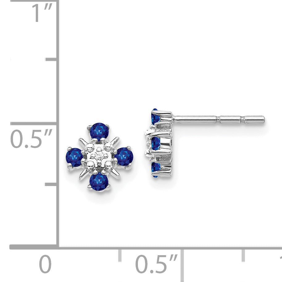 14k White Gold Blue Sapphire and Diamond Post Earrings (1.07 grams)