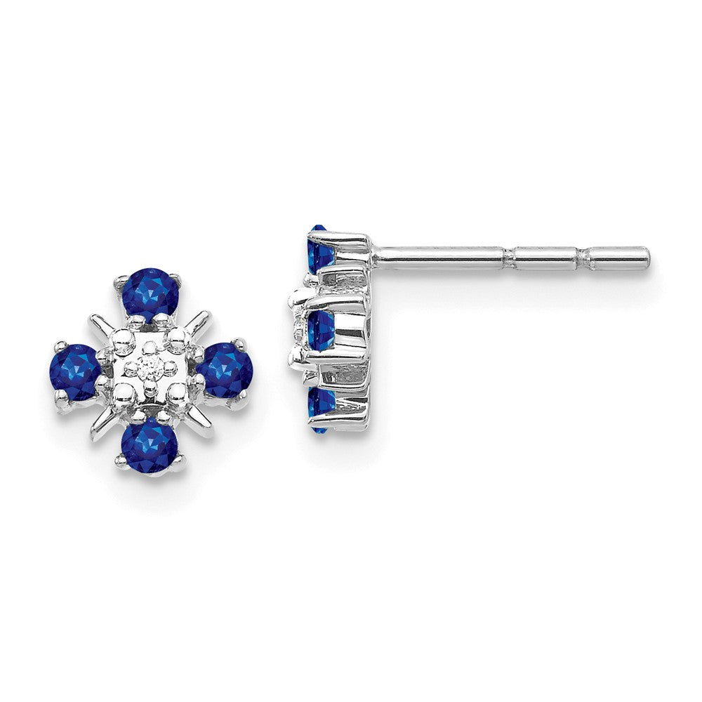 14k White Gold Blue Sapphire and Diamond Post Earrings (1.07 grams)