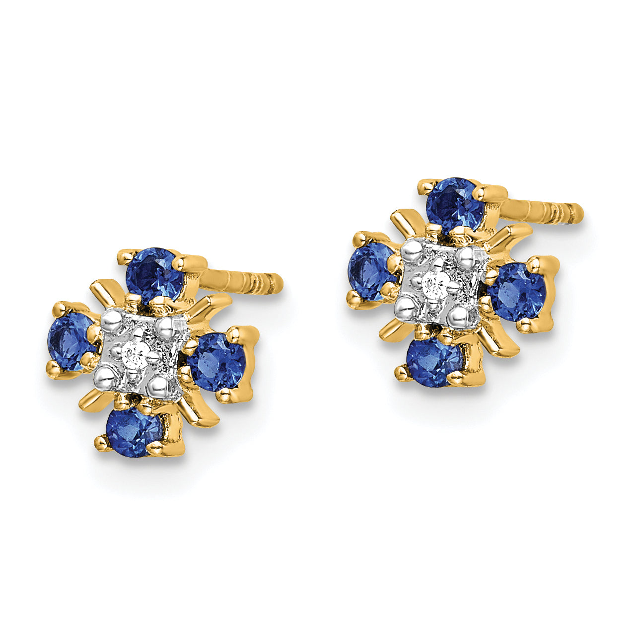 14k Gold Blue Sapphire and Diamond Post Earrings (1.07 grams)