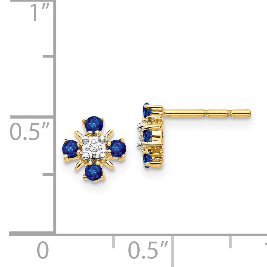 14k Gold Blue Sapphire and Diamond Post Earrings (1.07 grams)