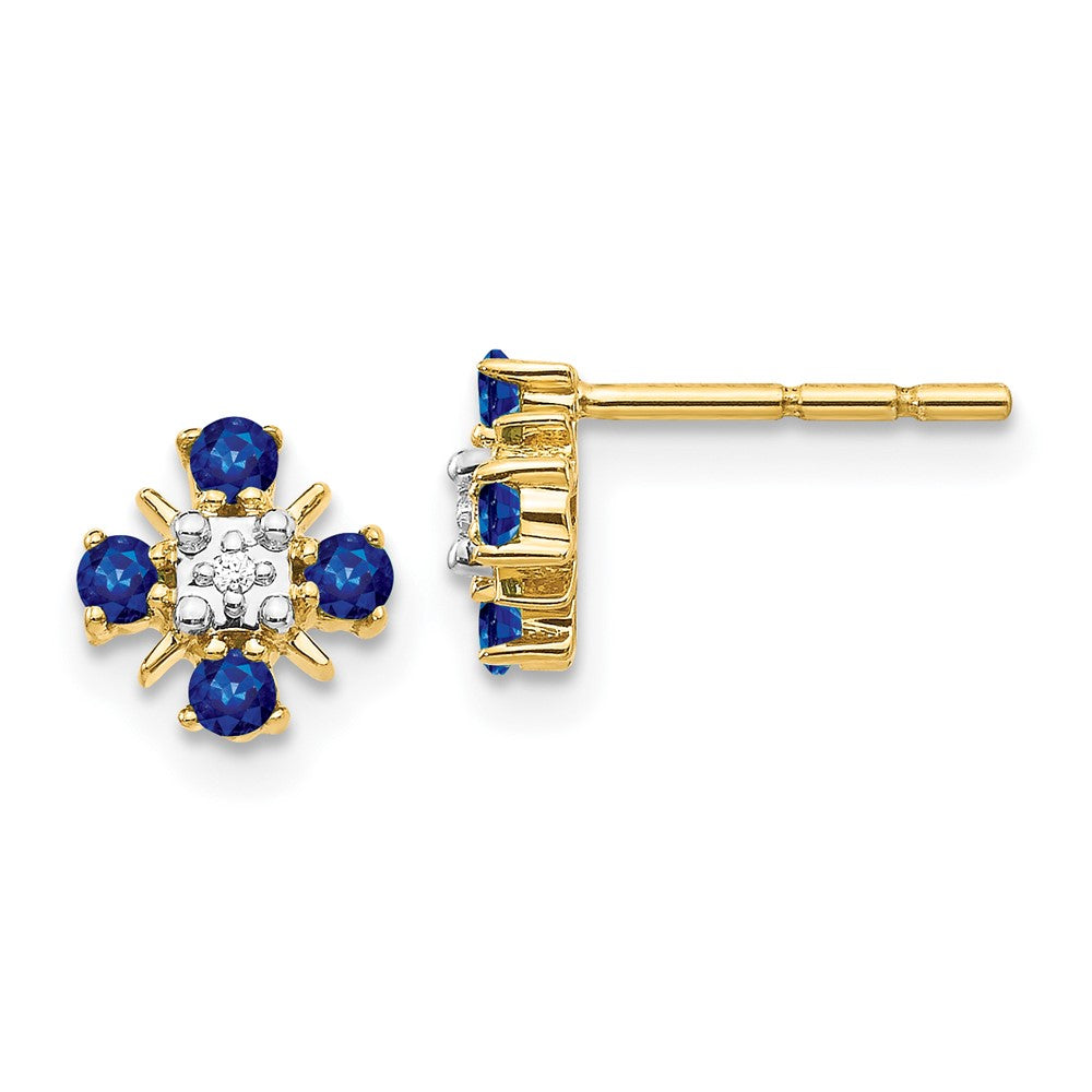 14k Gold Blue Sapphire and Diamond Post Earrings (1.07 grams)