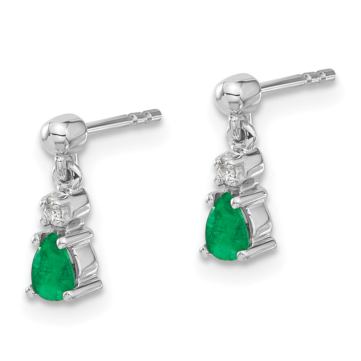 14k White Gold Emerald and Diamond Dangle Post Earrings (1.07 grams)